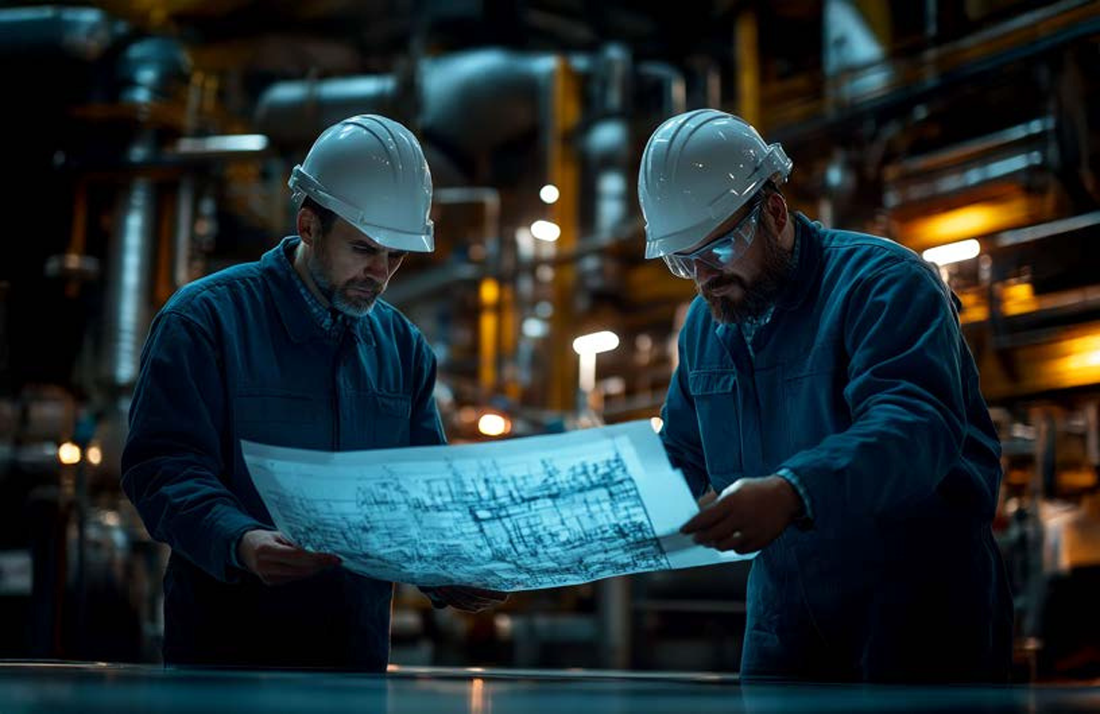 A project manager overseeing an energy infrastructure site with team members